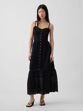 NWT GAP Lace-Trim Button-Front Maxi Dress // Black